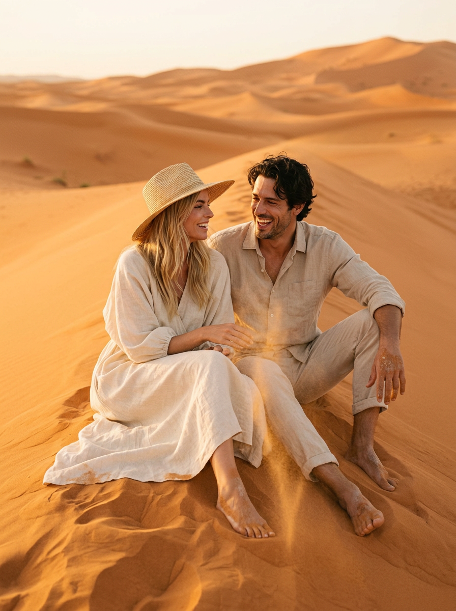 Golden hour on the dunes of the Sahara