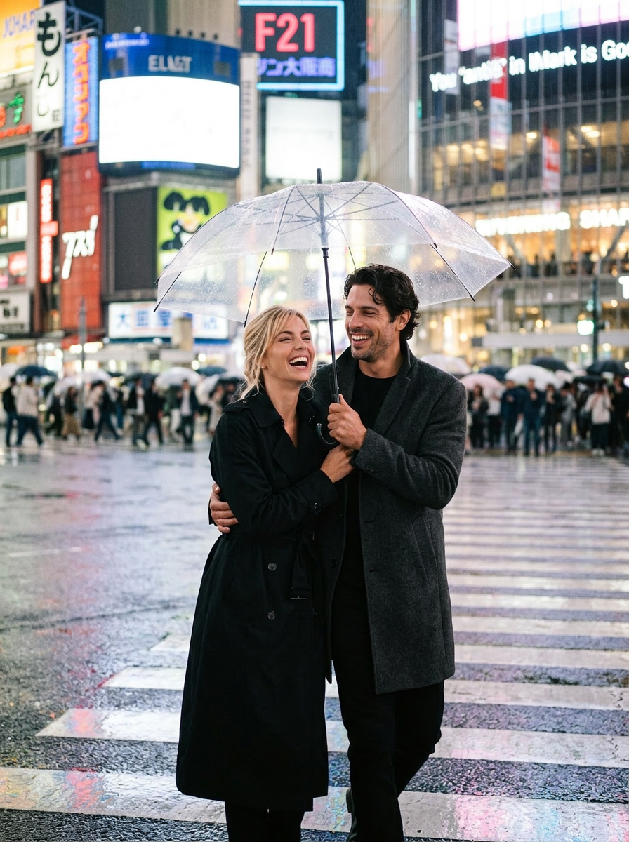 Neon and rain in Shibuya, Tokyo