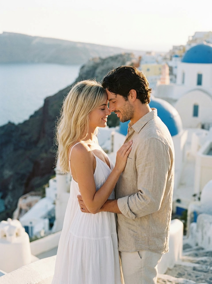 Sunset on a Santorini terrace